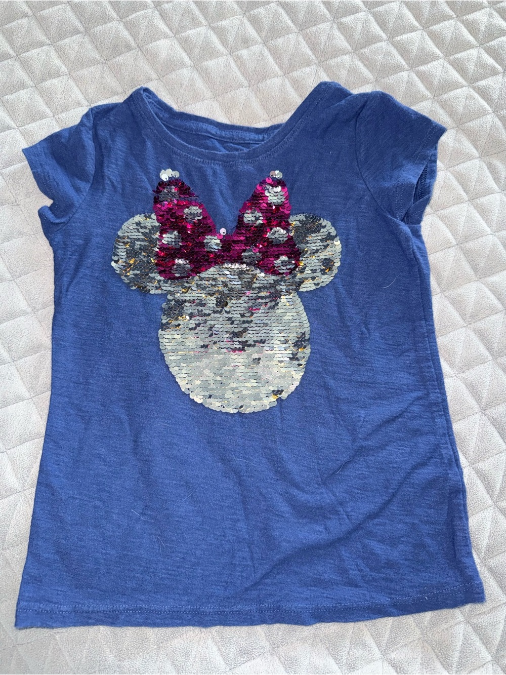 Disney Blue Tee with Reversible Sequin Minnie Bow